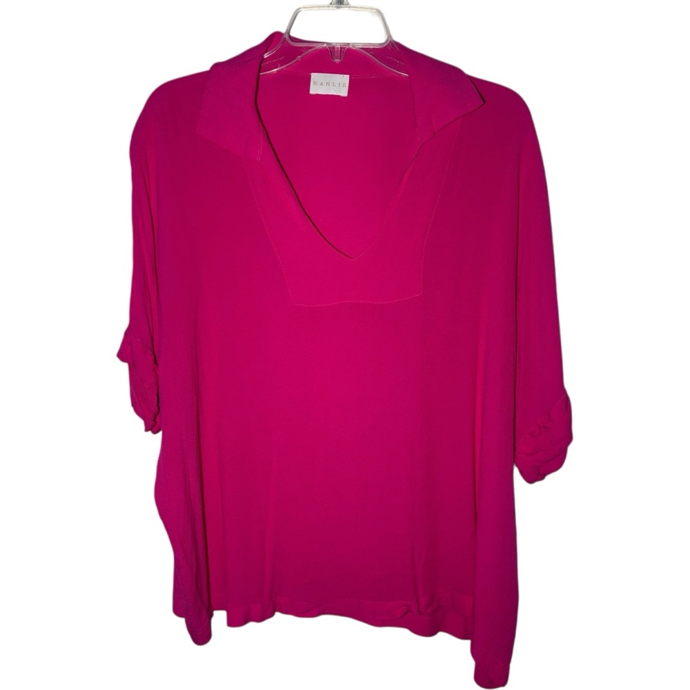 Karlie Barbie Pink V-Neck Roll-Tab Sleeve Blouse